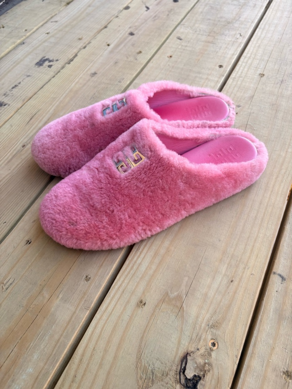 Givenchy Pink Fuzzy Slide Slippers